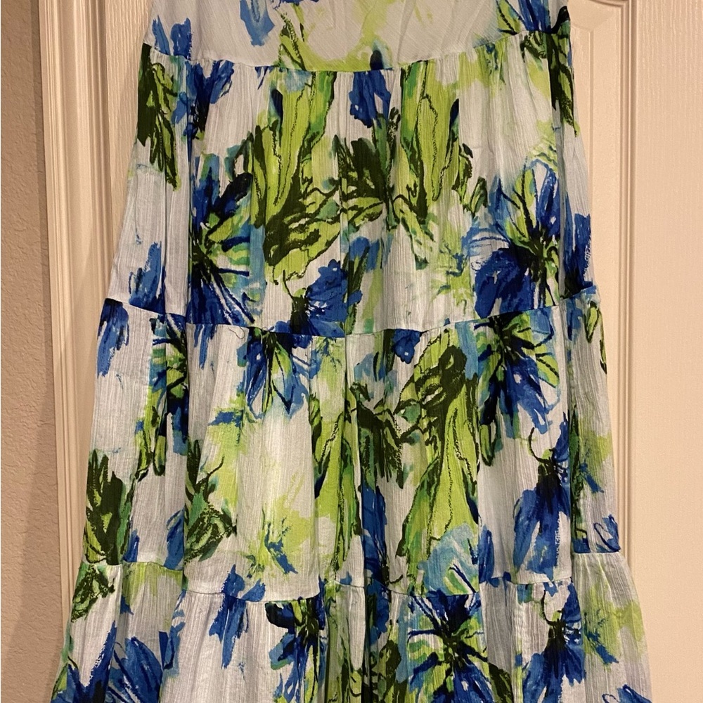 Chaps Floral Tiered Skirt - Blue and Green